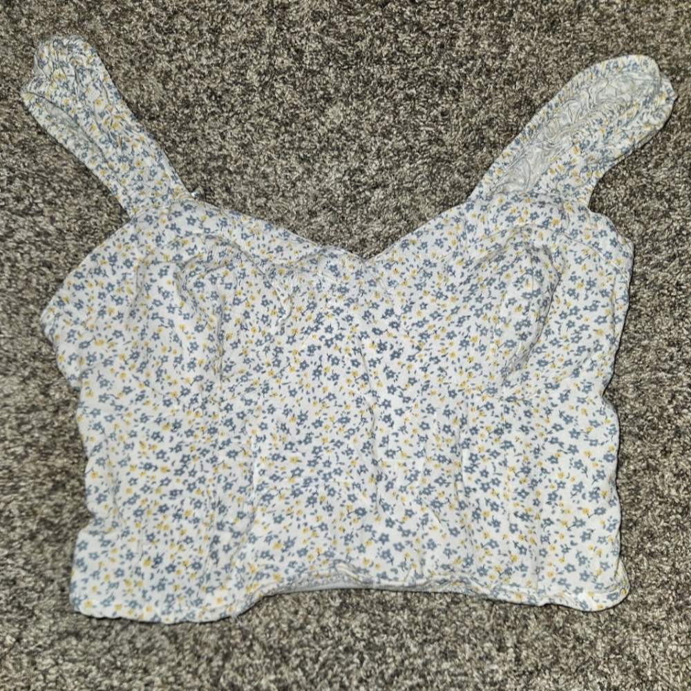 JAPNA Cream Cropped Floral Top